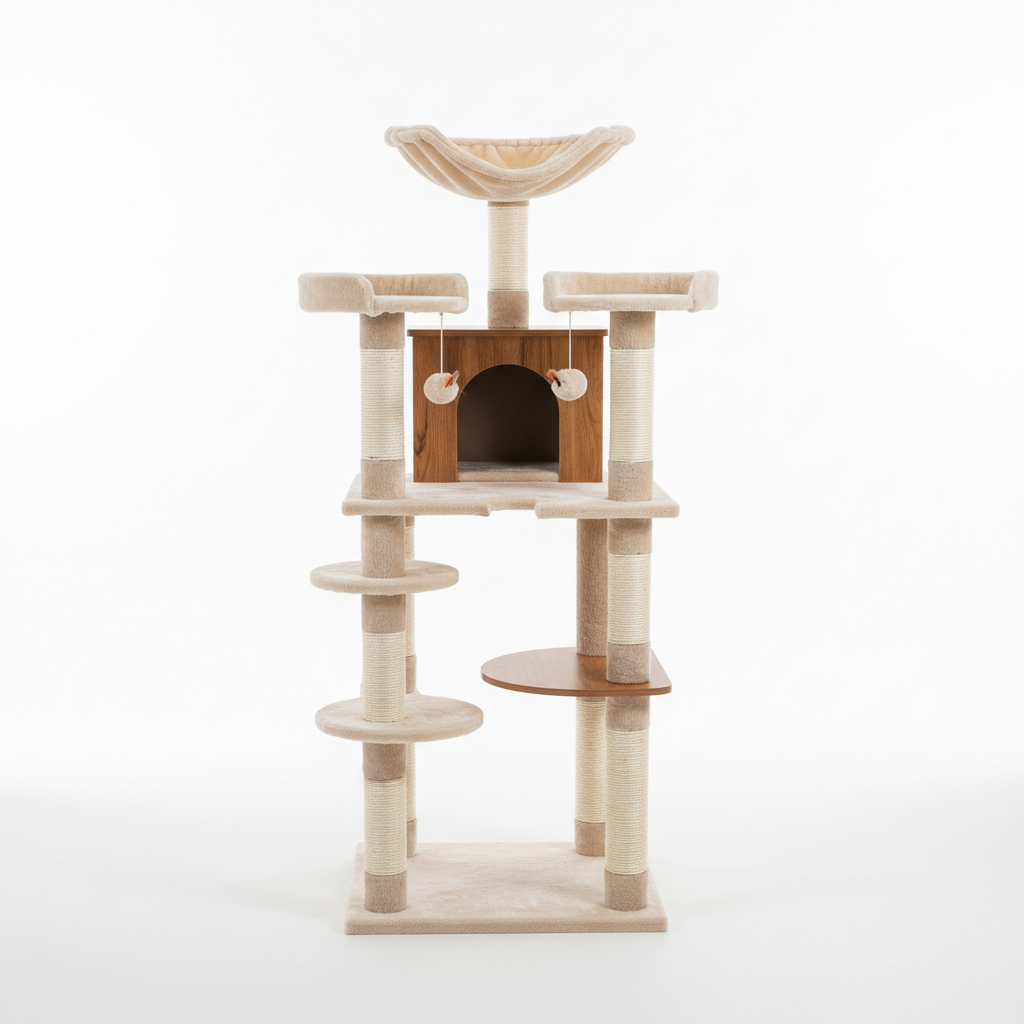 Kattenkrabpaal met Hangmat & Speeltjes – Multifunctioneel Kattenmeubilair